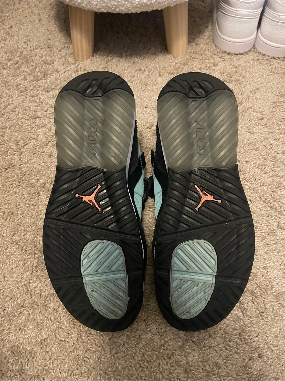 Jordan Men's Sneakers in Teal, Black & White with Orange Tag